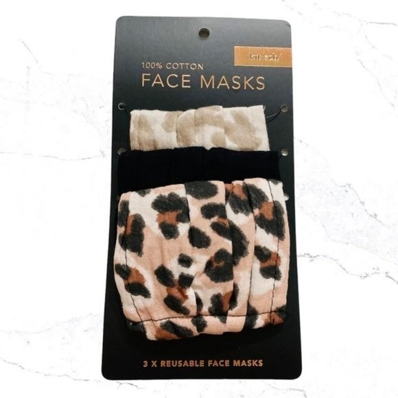 KITSCH Leopard Print Cotton Face Masks Pack of 3 - Picture 1 of 2